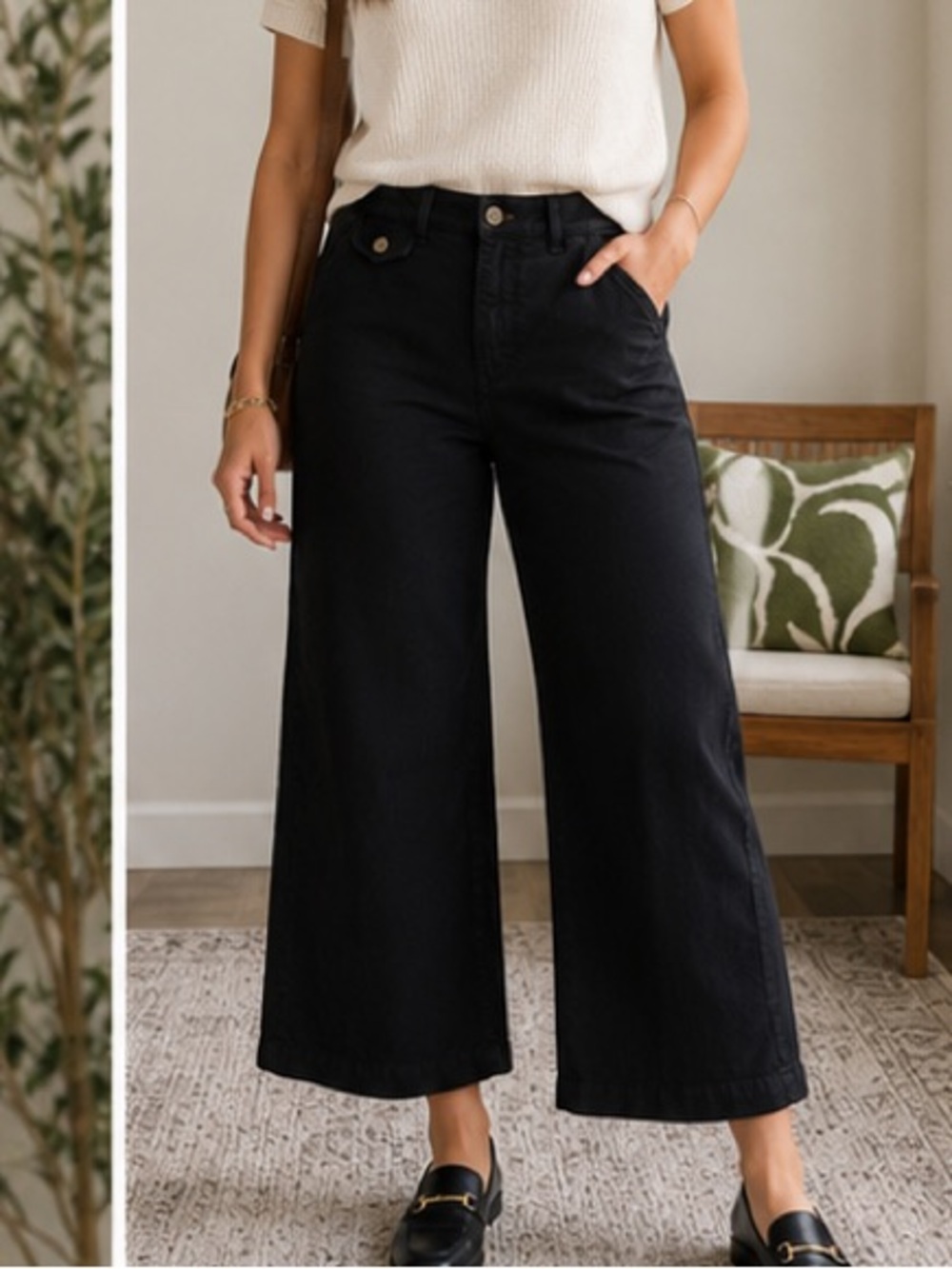 Pilcro 29 Black Wide Leg Cropped Pants Utility Chino Trousers